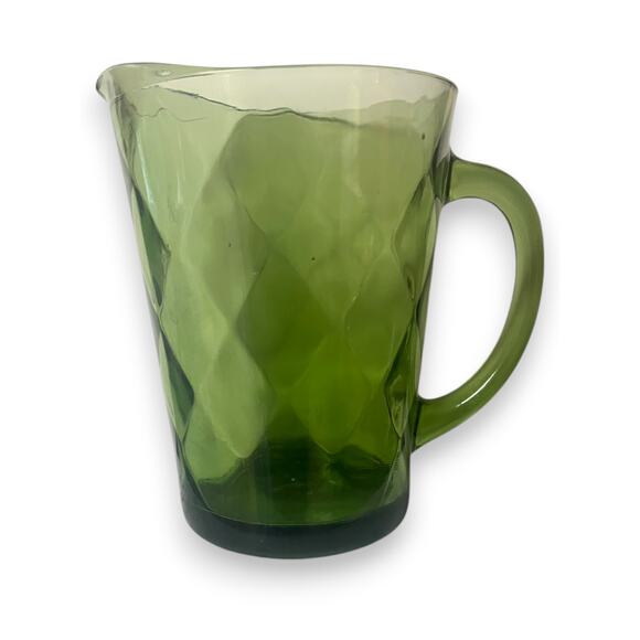 Vintage Hazel Atlas Harlequin Diamond Pattern Glass Pitcher 64 oz. Avocado Green - Picture 1 of 5